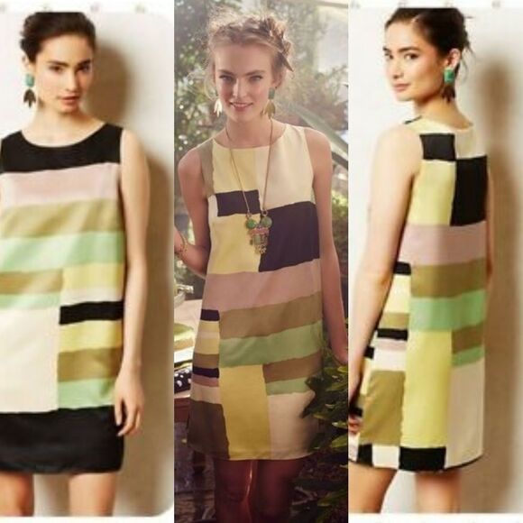 RARE HTF Anthropologie James Coviello Tableau Satin Sleeveless Shift Dress Frock - Picture 1 of 11